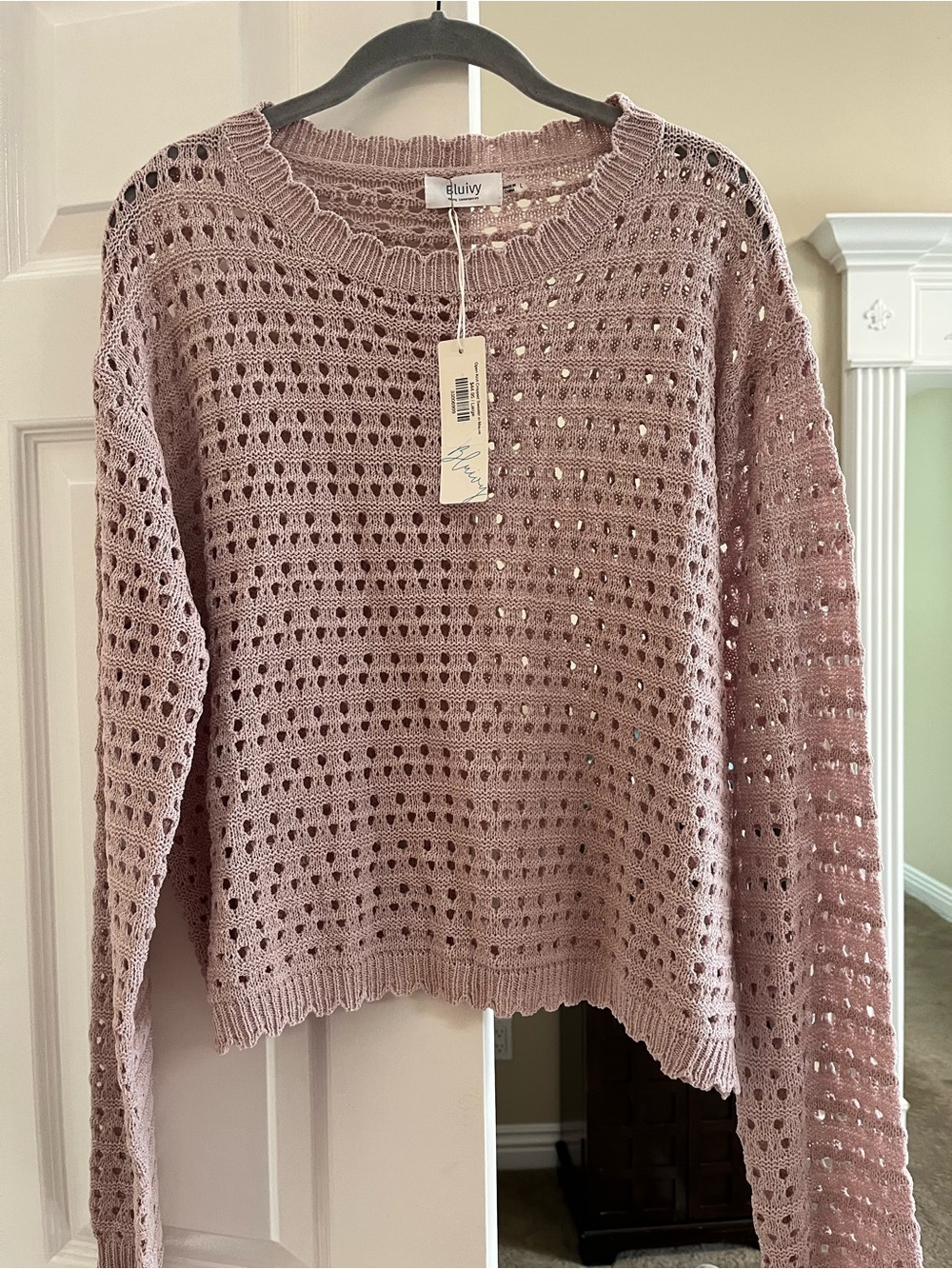 Bluivy Open-Knit Scoopneck Sweater in Mauve Pink